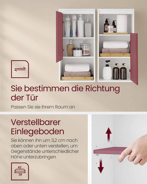 Rootz Hanging Bathroom Cabinet - Wall Cabinet - Storage Unit - Adjustable Shelf - Cloud White-Natural Beige - 30 x 40 x 80 cm