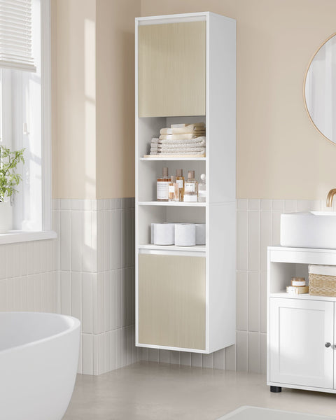Rootz Hanging Bathroom Cabinet - Wall-Mounted Storage -  White- Brown - 7 Compartments - 30x40x160cm