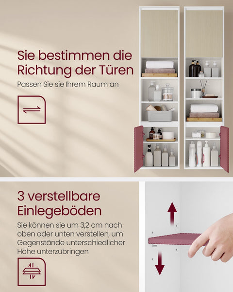 Rootz Hanging Bathroom Cabinet - Wall-Mounted Storage -  White- Brown - 7 Compartments - 30x40x160cm
