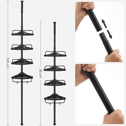 Rootz White Shower Shelf - Bathroom Organizer - Storage Rack - Steel and PP Plastic - Lightweight - Adjustable Height - 35cm x 25cm x (85-305)cm