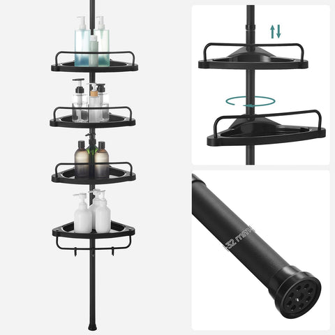Rootz Shower Shelf - Bathroom Organizer - Shower Rack - Height Adjustable - 35x25x(85-305)cm - Steel & PP Plastic - Black