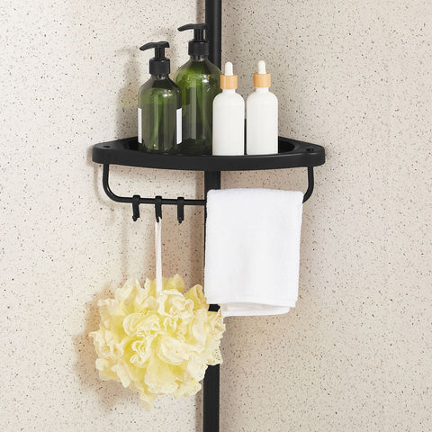 Rootz White Shower Shelf - Bathroom Organizer - Storage Rack - Steel and PP Plastic - Lightweight - Adjustable Height - 35cm x 25cm x (85-305)cm