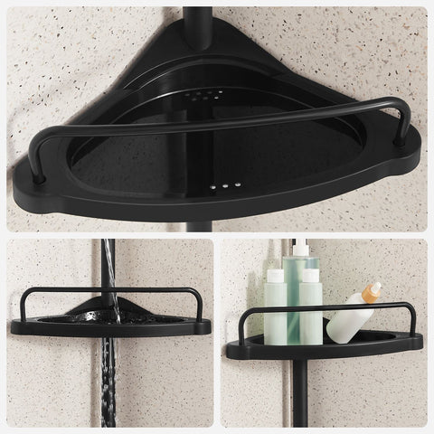 Rootz White Shower Shelf - Bathroom Organizer - Storage Rack - Steel and PP Plastic - Lightweight - Adjustable Height - 35cm x 25cm x (85-305)cm