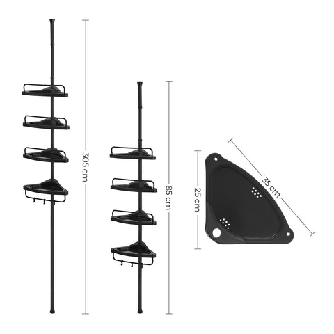 Rootz White Shower Shelf - Bathroom Organizer - Storage Rack - Steel and PP Plastic - Lightweight - Adjustable Height - 35cm x 25cm x (85-305)cm