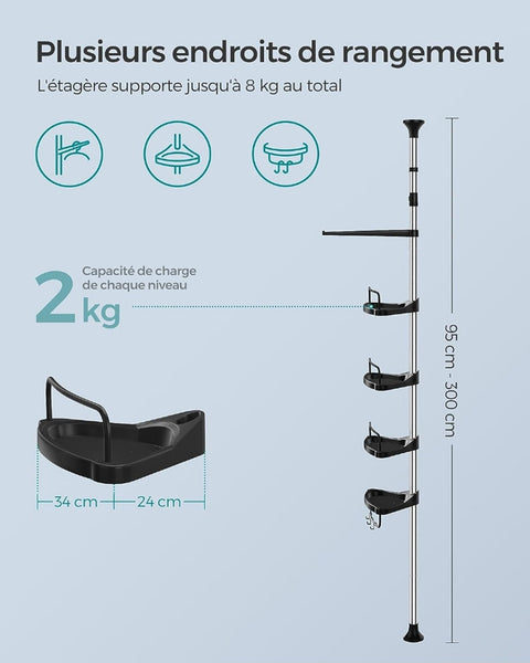 Rootz Shower Shelf Organizer - Bathroom Caddy - Storage Rack - Stainless Steel - Space Saving - Easy Installation - 24cm x 34cm x (95-300)cm