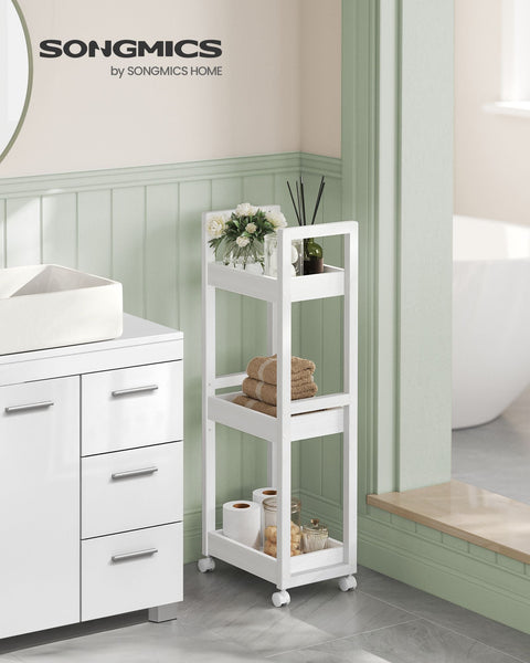 Rootz White Storage Cart - Rolling Cart - Utility Cart - MDF and Bamboo - Lightweight - Spacious - Easy Assembly - 20cm x 30cm x 80cm