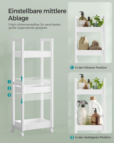 Rootz White Storage Cart - Rolling Cart - Utility Cart - MDF and Bamboo - Lightweight - Spacious - Easy Assembly - 20cm x 30cm x 80cm