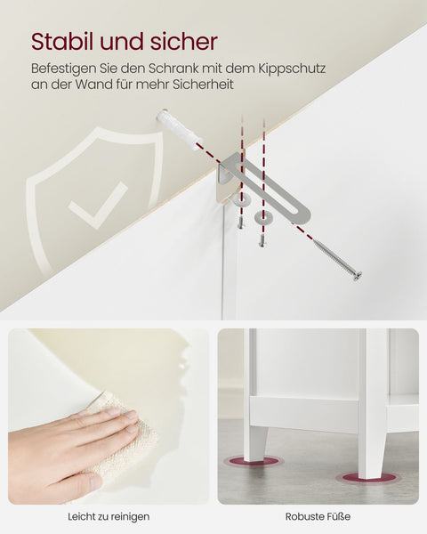 Rootz Bathroom Furniture - Storage Unit - Organizer - Adjustable Dividers - Cloud White - 60cm x 30cm x 90cm