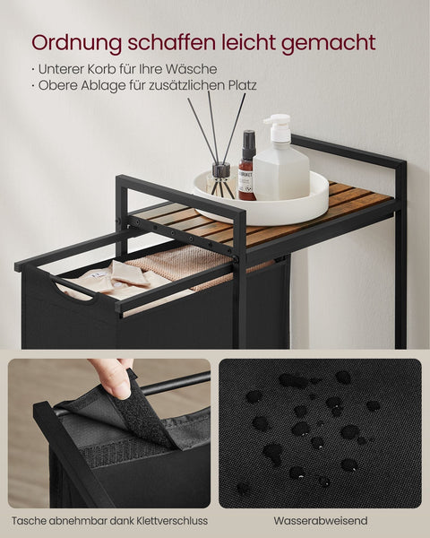 Rootz Laundry Basket with Shelf - Clothes Hamper - Laundry Organizer - Space-Saving Design - 42cm x 28cm x 75cm