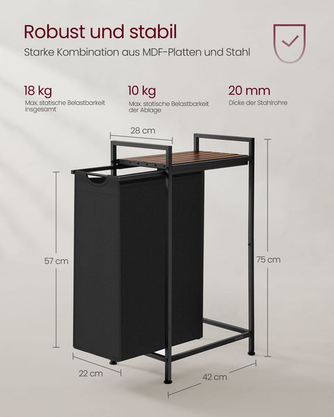 Rootz Laundry Basket with Shelf - Clothes Hamper - Laundry Organizer - Space-Saving Design - 42cm x 28cm x 75cm
