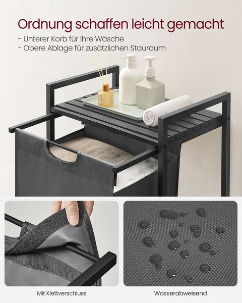 Rootz Laundry Collector - Storage Organizer - Clothes Bin - Metal Frame - Black/Grey - 65cm x 40cm x 75cm