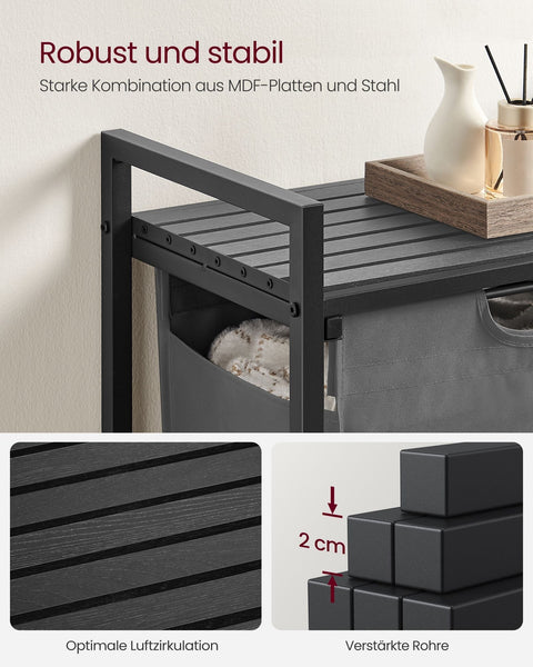 Rootz Laundry Collector - Storage Organizer - Clothes Bin - Metal Frame - Black/Grey - 65cm x 40cm x 75cm