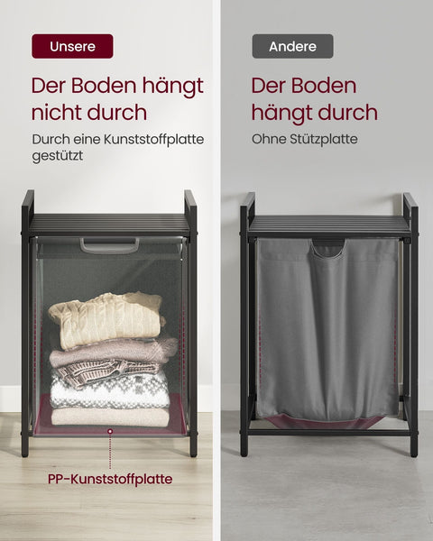 Rootz Laundry Collector - Storage Organizer - Clothes Bin - Metal Frame - Black/Grey - 65cm x 40cm x 75cm