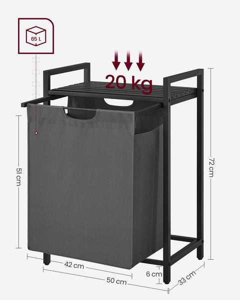 Rootz Laundry Collector - Storage Organizer - Clothes Bin - Metal Frame - Black/Grey - 65cm x 40cm x 75cm