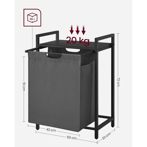 Rootz Laundry Collector - Storage Organizer - Clothes Bin - Metal Frame - Black/Grey - 65cm x 40cm x 75cm