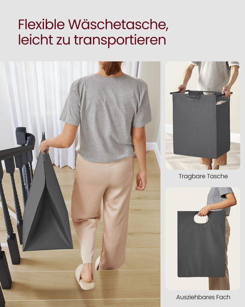 Rootz Laundry Collector - Storage Organizer - Clothes Bin - Metal Frame - Black/Grey - 65cm x 40cm x 75cm