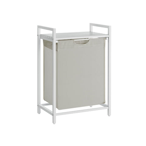 Rootz Laundry Collector - Hamper Basket - Storage Organizer - Removable Shelf - White Metal Frame - 60cm x 40cm x 75cm