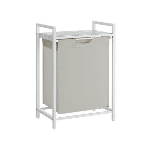 Rootz Laundry Collector - Hamper Basket - Storage Organizer - Removable Shelf - White Metal Frame - 60cm x 40cm x 75cm
