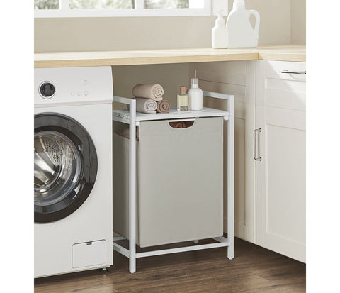 Rootz Laundry Collector - Hamper Basket - Storage Organizer - Removable Shelf - White Metal Frame - 60cm x 40cm x 75cm