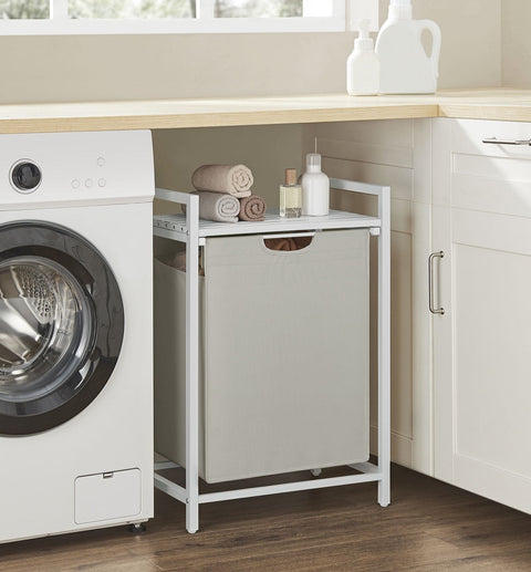 Rootz Laundry Collector - Hamper Basket - Storage Organizer - Removable Shelf - White Metal Frame - 60cm x 40cm x 75cm