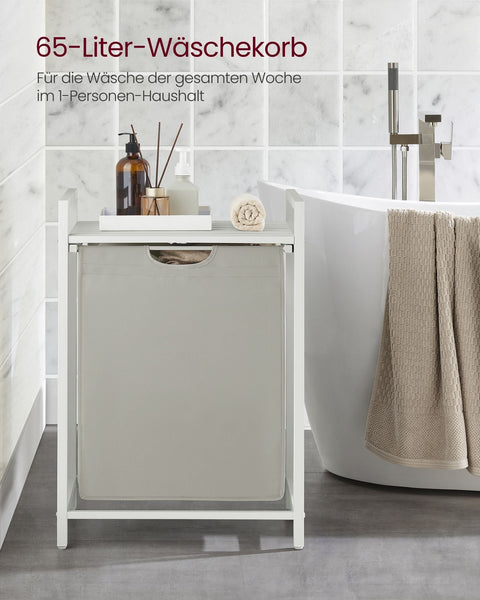 Rootz Laundry Collector - Hamper Basket - Storage Organizer - Removable Shelf - White Metal Frame - 60cm x 40cm x 75cm