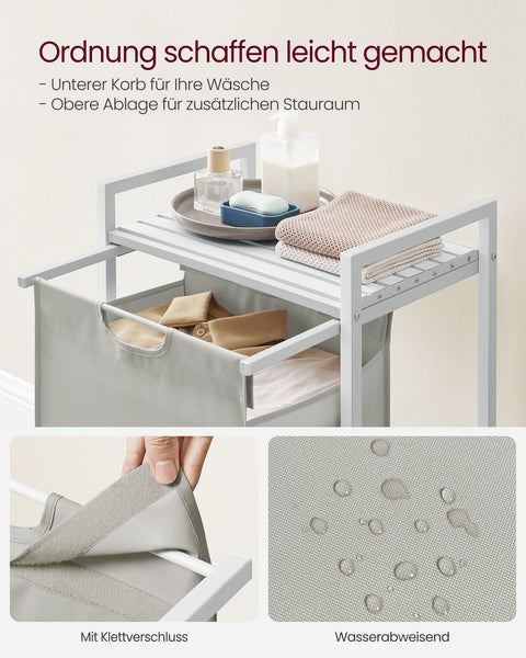 Rootz Laundry Collector - Hamper Basket - Storage Organizer - Removable Shelf - White Metal Frame - 60cm x 40cm x 75cm