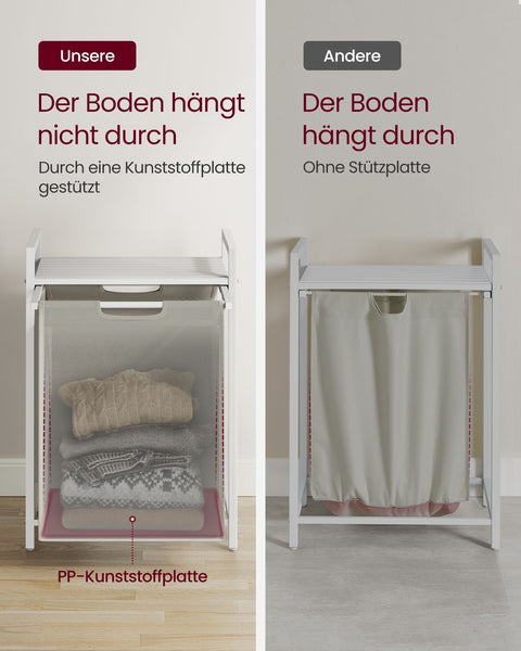 Rootz Laundry Collector - Hamper Basket - Storage Organizer - Removable Shelf - White Metal Frame - 60cm x 40cm x 75cm
