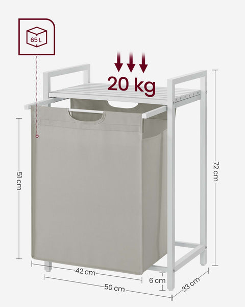 Rootz Laundry Collector - Hamper Basket - Storage Organizer - Removable Shelf - White Metal Frame - 60cm x 40cm x 75cm