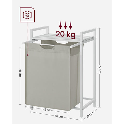 Rootz Laundry Collector - Hamper Basket - Storage Organizer - Removable Shelf - White Metal Frame - 60cm x 40cm x 75cm