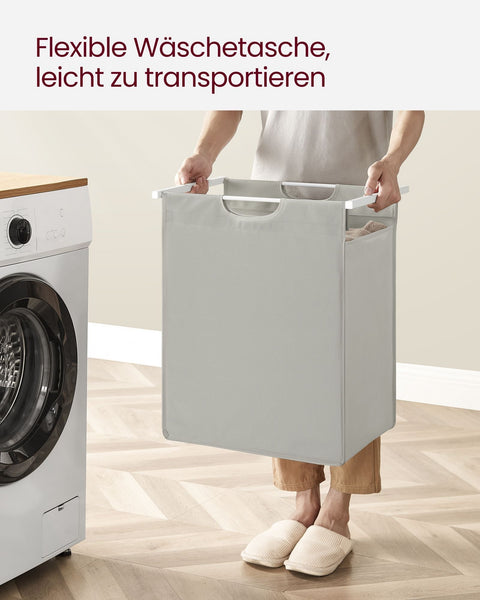 Rootz Laundry Collector - Hamper Basket - Storage Organizer - Removable Shelf - White Metal Frame - 60cm x 40cm x 75cm