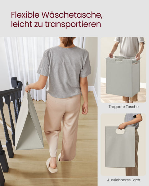 Rootz Laundry Collector - Hamper Basket - Storage Organizer - Removable Shelf - White Metal Frame - 60cm x 40cm x 75cm
