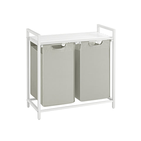 Rootz White Laundry Basket with Shelf - Hamper - Storage Organizer - MDF Steel Construction - Oxford Cloth Bags - 73cm x 33cm x 72cm - 30kg Capacity - Space Saving
