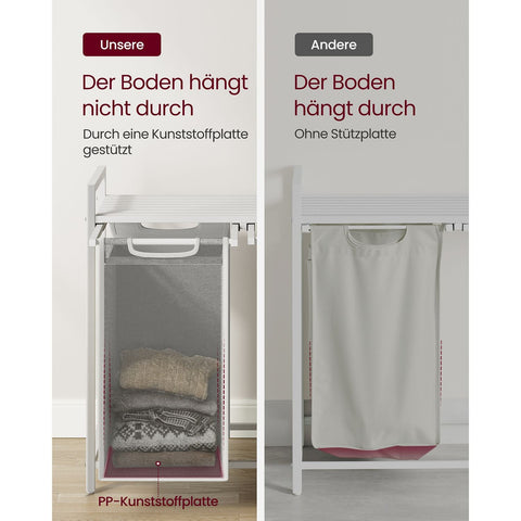 Rootz White Laundry Basket with Shelf - Hamper - Storage Organizer - MDF Steel Construction - Oxford Cloth Bags - 73cm x 33cm x 72cm - 30kg Capacity - Space Saving