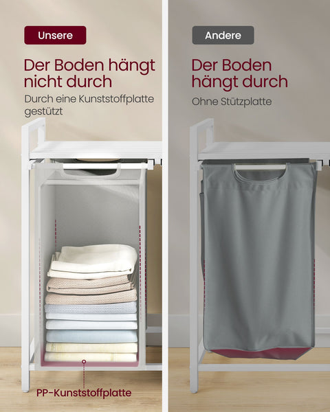 Rootz Laundry Basket with Shelf - White-Light Gray Storage Organizer - MDF Steel Oxford Cloth - Large Capacity - Easy Assembly - Space-Saving Design - 73cm x 33cm x 72cm