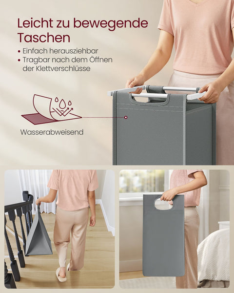 Rootz Laundry Basket with Shelf - White-Light Gray Storage Organizer - MDF Steel Oxford Cloth - Large Capacity - Easy Assembly - Space-Saving Design - 73cm x 33cm x 72cm