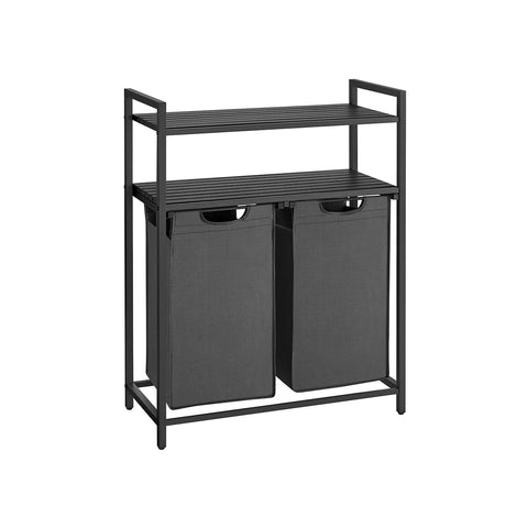 Rootz Laundry Basket with Shelves - Black-Gray - MDF Steel Oxford Cloth - Large Storage Capacity - Space Saving Design - Easy Assembly - 73cm x 33cm x 92cm