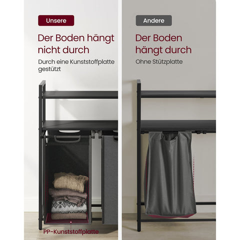 Rootz Laundry Basket with Shelves - Black-Gray - MDF Steel Oxford Cloth - Large Storage Capacity - Space Saving Design - Easy Assembly - 73cm x 33cm x 92cm