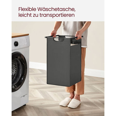 Rootz Laundry Basket with Shelves - Black-Gray - MDF Steel Oxford Cloth - Large Storage Capacity - Space Saving Design - Easy Assembly - 73cm x 33cm x 92cm