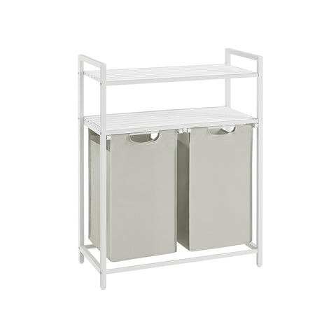 Rootz 3 Tier Laundry Basket with Shelves - White Storage Organizer - MDF Steel Construction - Oxford Cloth Bags - Heavy Duty - 73cm x 33cm x 92cm