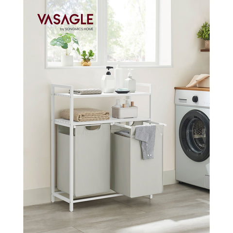 Rootz 3 Tier Laundry Basket with Shelves - White Storage Organizer - MDF Steel Construction - Oxford Cloth Bags - Heavy Duty - 73cm x 33cm x 92cm