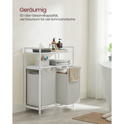 Rootz Laundry Basket 2 x 46L with Shelves - Clothes Organizer - Hamper with Storage - MDF & Steel - 73cm x 33cm x 92cm
