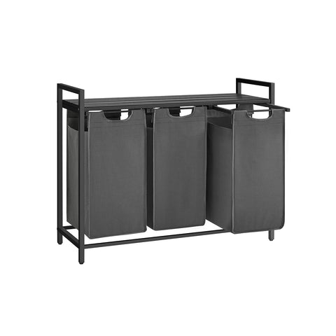 Rootz Laundry Basket with Shelf - Black-Gray Storage Organizer - MDF Steel Oxford Cloth - Large Capacity - Easy Assembly - Space Saving Design - 92.5cm x 33cm x 72cm