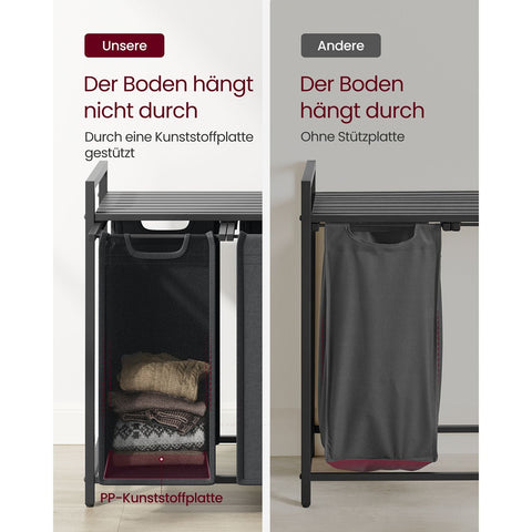 Rootz Laundry Basket with Shelf - Black-Gray Storage Organizer - MDF Steel Oxford Cloth - Large Capacity - Easy Assembly - Space Saving Design - 92.5cm x 33cm x 72cm