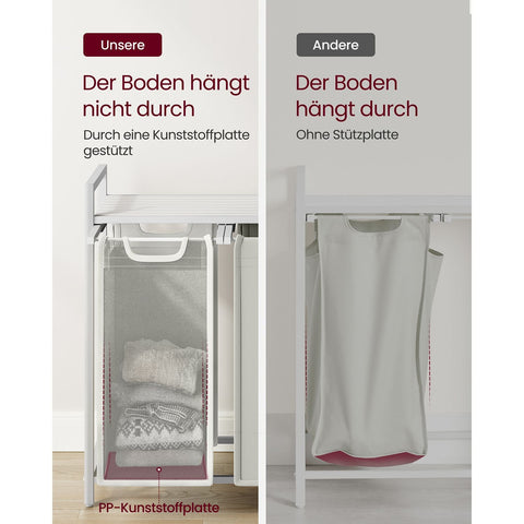 Rootz White Laundry Basket with Shelf - Storage Organizer - Clothes Hamper - MDF Steel Oxford Cloth - 92.5cm x 33cm x 72cm - 25cm x 30cm x 51cm - 8.1kg - 30kg Capacity - 2 Bags - 1 Shelf - 1 Accessory Package