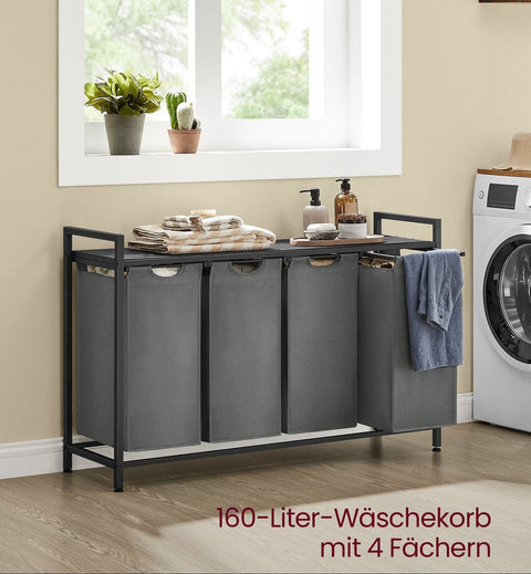 Rootz 4 Compartment Laundry Basket - Washing Basket - Clothes Organizer - Steel Frame - 116cm x 33cm x 72cm