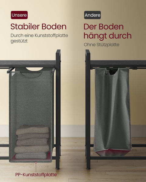 Rootz 4 Compartment Laundry Basket - Washing Basket - Clothes Organizer - Steel Frame - 116cm x 33cm x 72cm