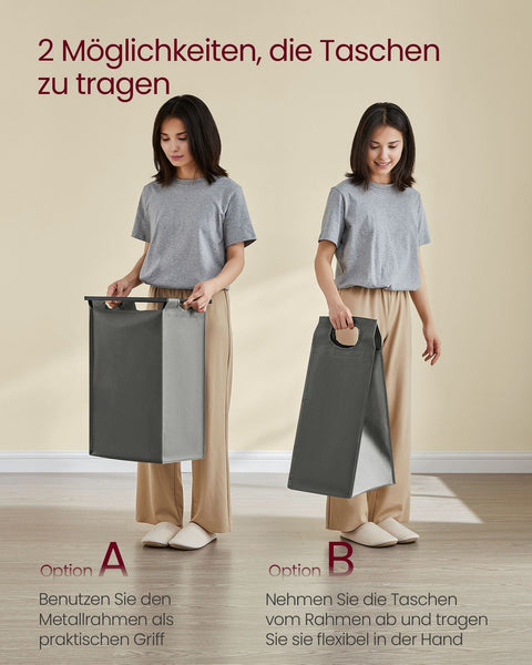 Rootz 4 Compartment Laundry Basket - Washing Basket - Clothes Organizer - Steel Frame - 116cm x 33cm x 72cm