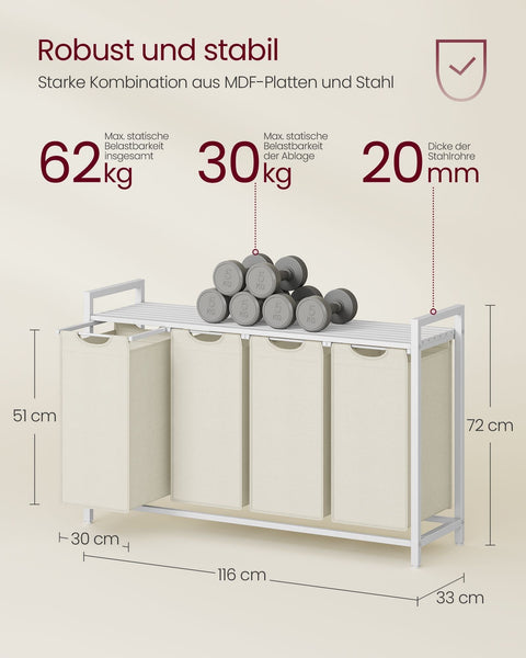 Rootz Laundry Basket - Clothes Hamper - Storage Organizer - Multi-compartment Design - 116cm x 33cm x 72cm