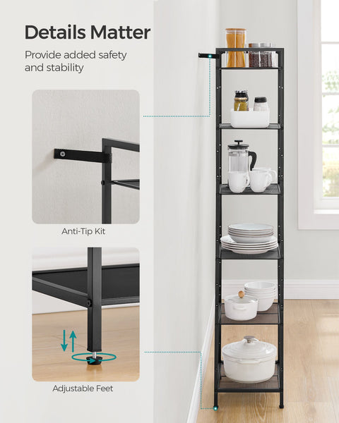 Rootz Black Steel Bathroom Shelf - Storage Rack - Organizer - Durable Material - Easy Assembly - Space Saving Design - 38.1cm x 30cm x 156.7cm