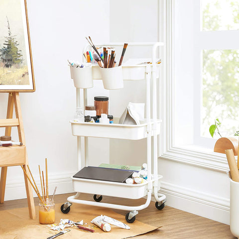 Rootz 3 Tier Rollwagen - Trolley - Storage Cart - Robust Steel Frame - 41.6cm x 33.5cm x 86.3cm - Versatile Organization